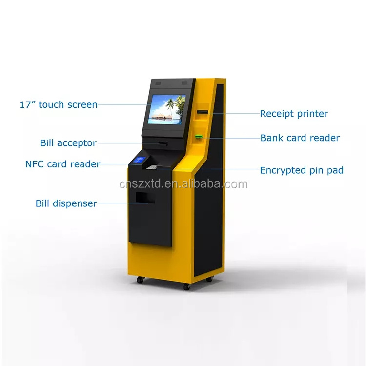 bank atm self service payment kiosk with cash acceptor