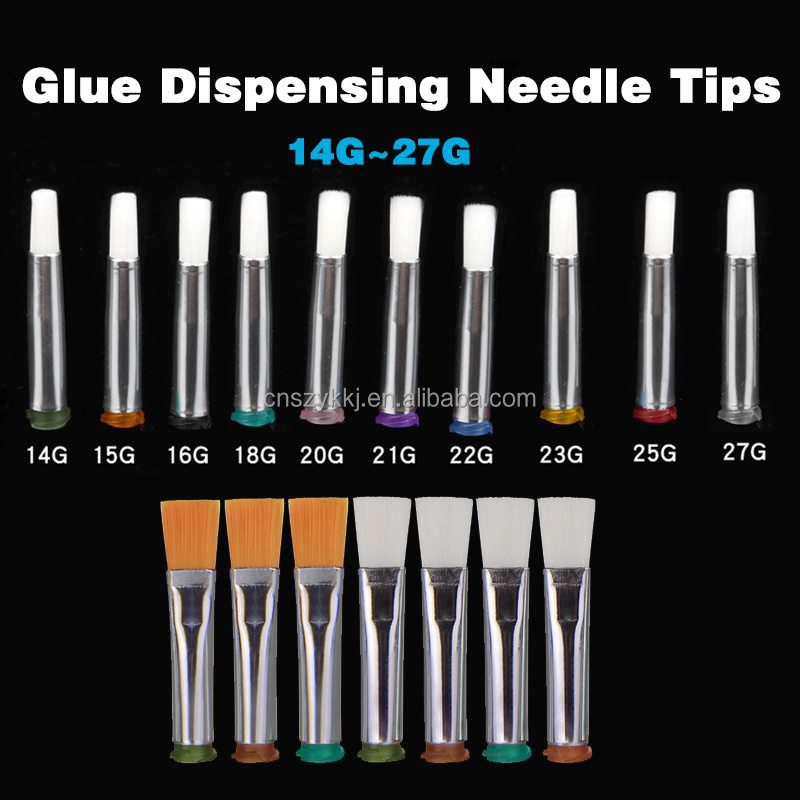 20PCS 4MM/5MM/6MM/8MM/10MM/12MM/15MM/17MM Flat Head Round Head Brush Glue Dispenser Needle 14G~27G Glue Dispensing Brush Tip