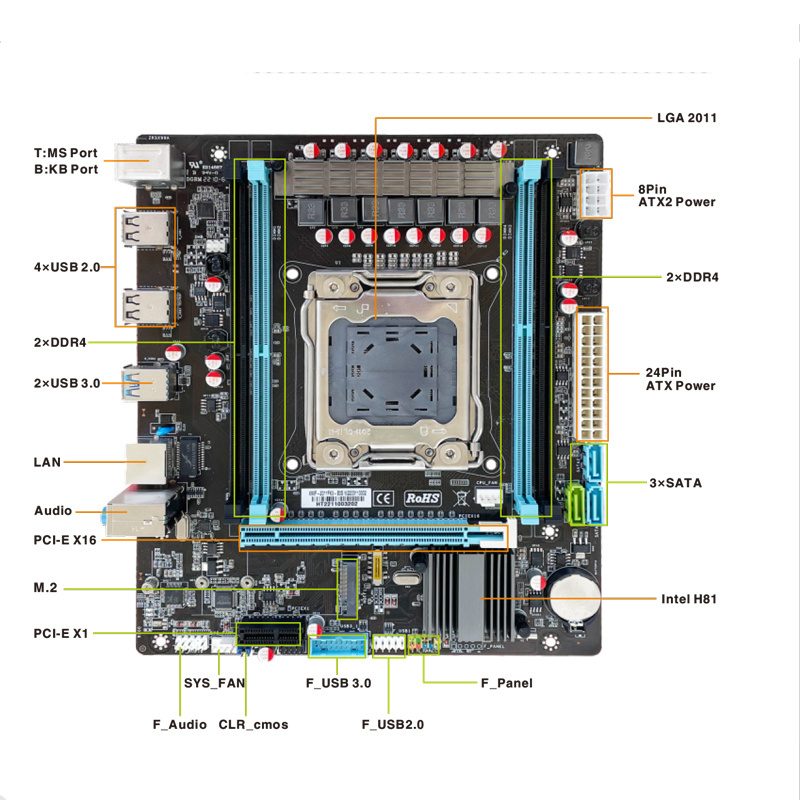 Esonic X99 Motherboard PC Server Mainboard 4xDDR4 Support Core I7 Xeon E5 v3/v4 cpu