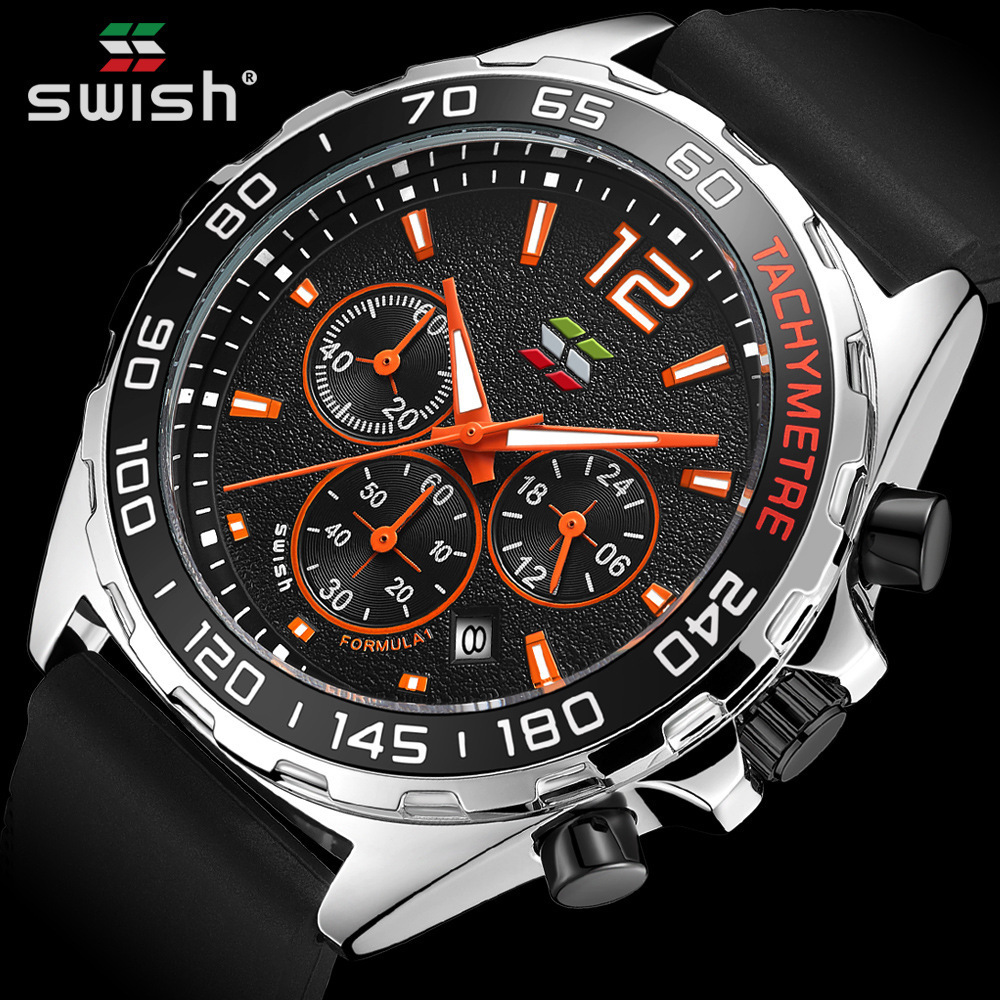 SWISH Design Sports Watches Men Top Brand Luxury Fashion Chronograph Quartz Wristwatch Rubber Strap Waterproof Relogio Masculino