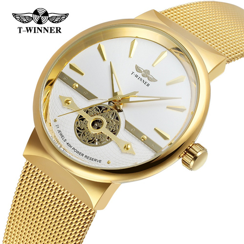 WINNER 162G Top Brand Luxury Men Mechanical Watch Mesh Strap Dial Men Classic Business T-WINNER Wristwatch