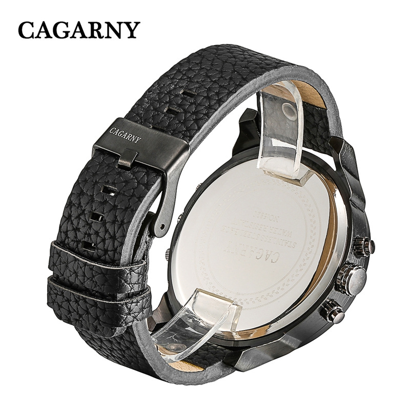 Big Watch Men Mens Watches Dual Time Zones Date Quartz Clock Man Leather Analog Sport Relogio Masculino Cagarny D6820