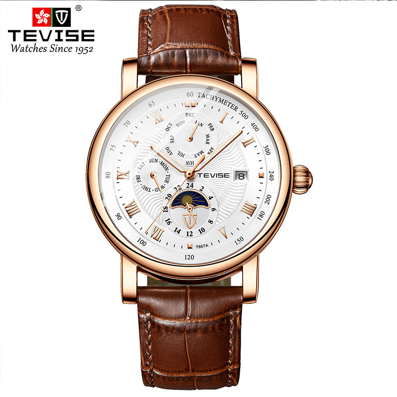 TEVISE T867A Men Watch Top Brand Mens Mechanical Watches Automatic Tourbillon Skeleton Watch Men Calendar Relogio Masculino