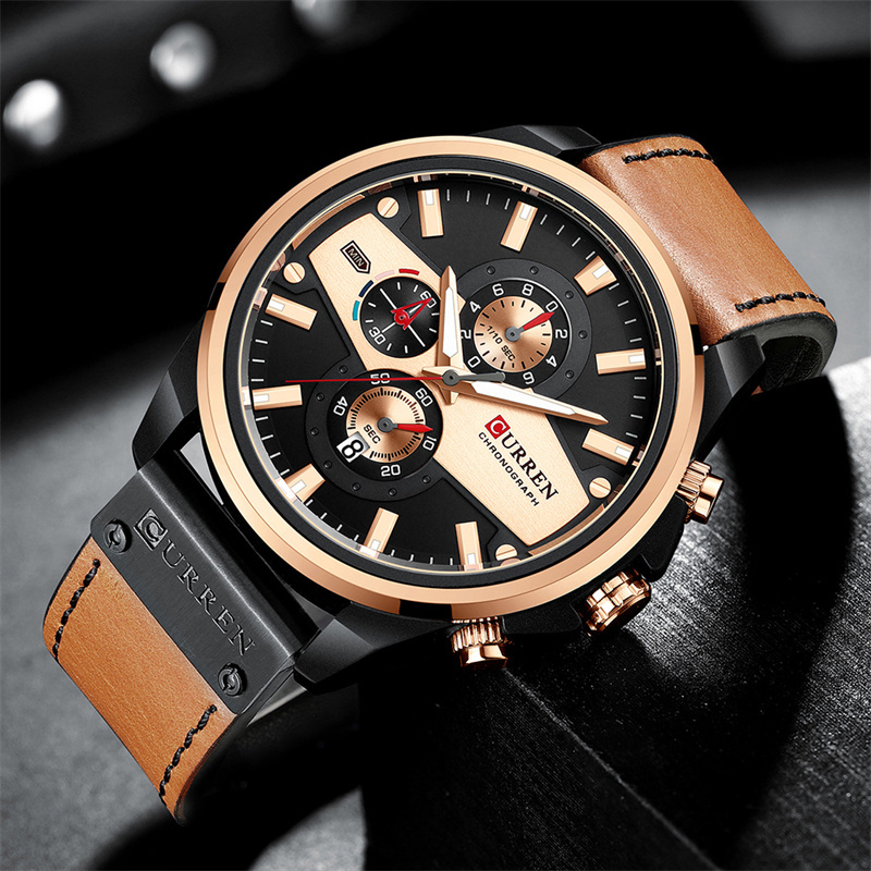 CURREN 8394 Men Watches Fashion Casual Quartz Sporty Wristwatches 2024 Blue Clock Male Chronograph Leather Watch man