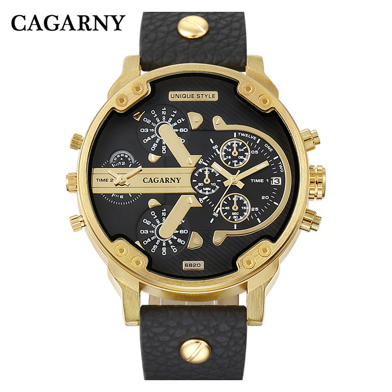 CAGARNY 6820  Leather Quartz movement mens leather band watch Popular Big Dial mens watches Luxury watch Men