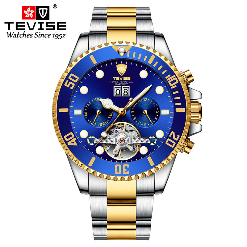 TEVISE Men's Tourbillon Waterproof Watches Automatic Mechanical Watches Men Skeleton Watch Male Wristwatch Relogio Masculino