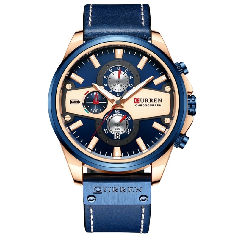 CURREN 8394 Men Watches Fashion Casual Quartz Sporty Wristwatches 2024 Blue Clock Male Chronograph Leather Watch man