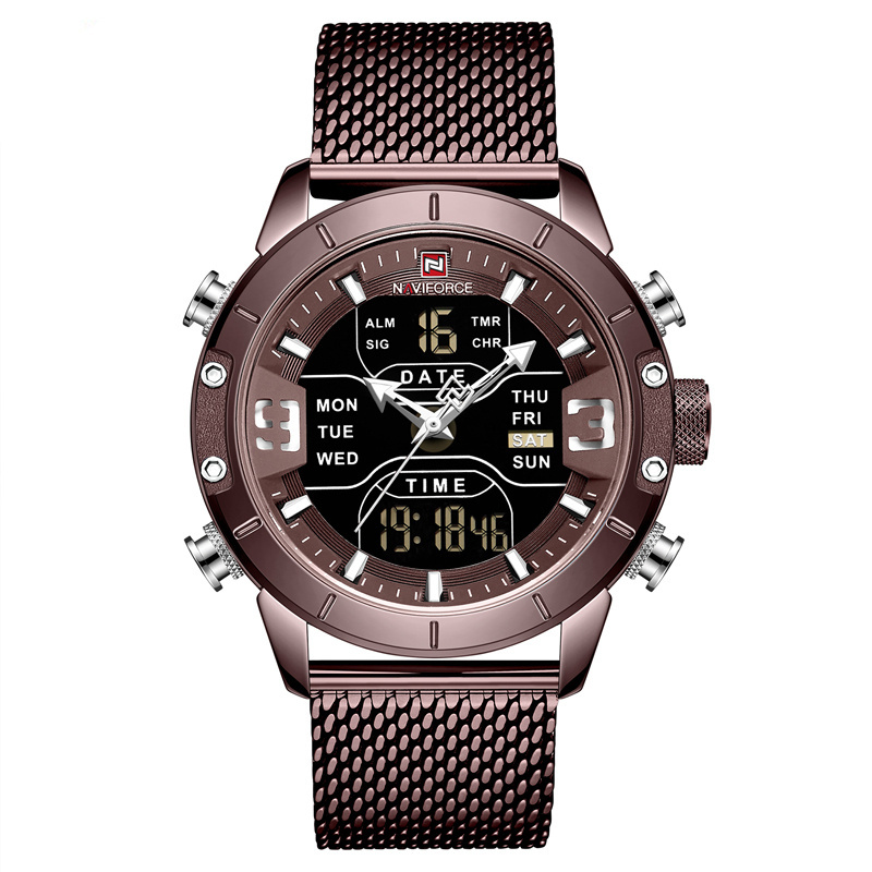 Naviforce 9153 Watches Men Luxury new Stainless Steel Mesh men wristwatch Waterproof Digital Quartz Sports Watches