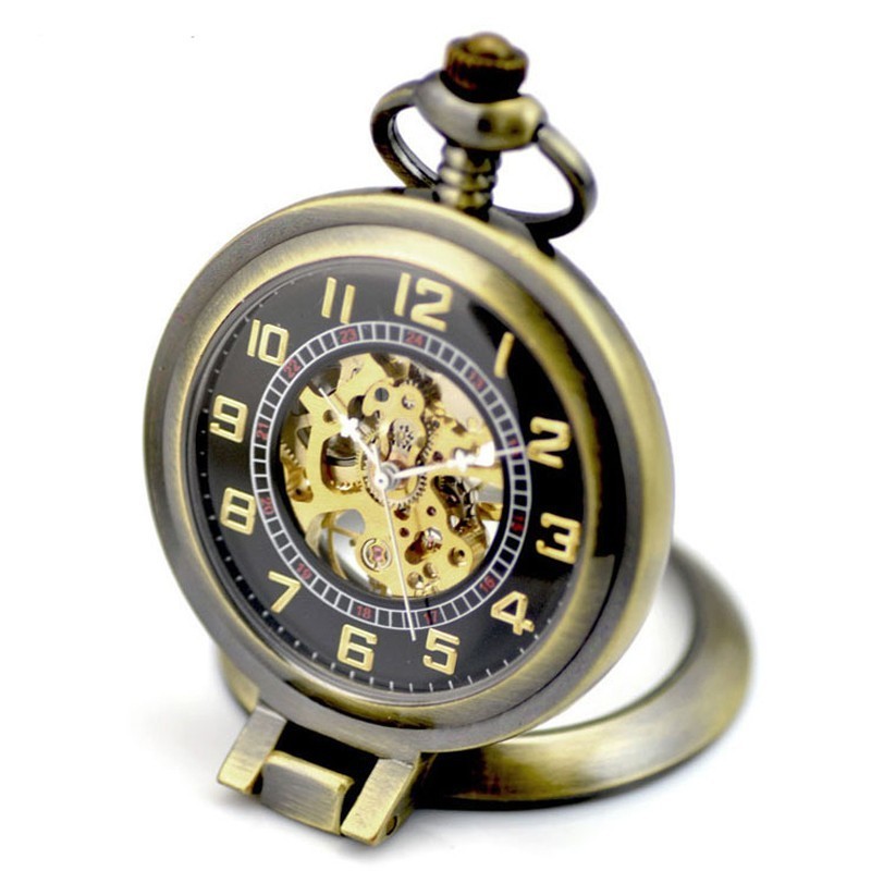 Retro Men's Alloy Fashional Design Hollow Steampunk Analog  Polished Skeleton Mechanical Pocket Watch