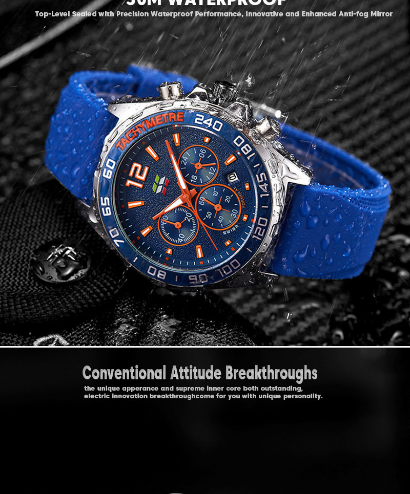 SWISH Design Sports Watches Men Top Brand Luxury Fashion Chronograph Quartz Wristwatch Rubber Strap Waterproof Relogio Masculino