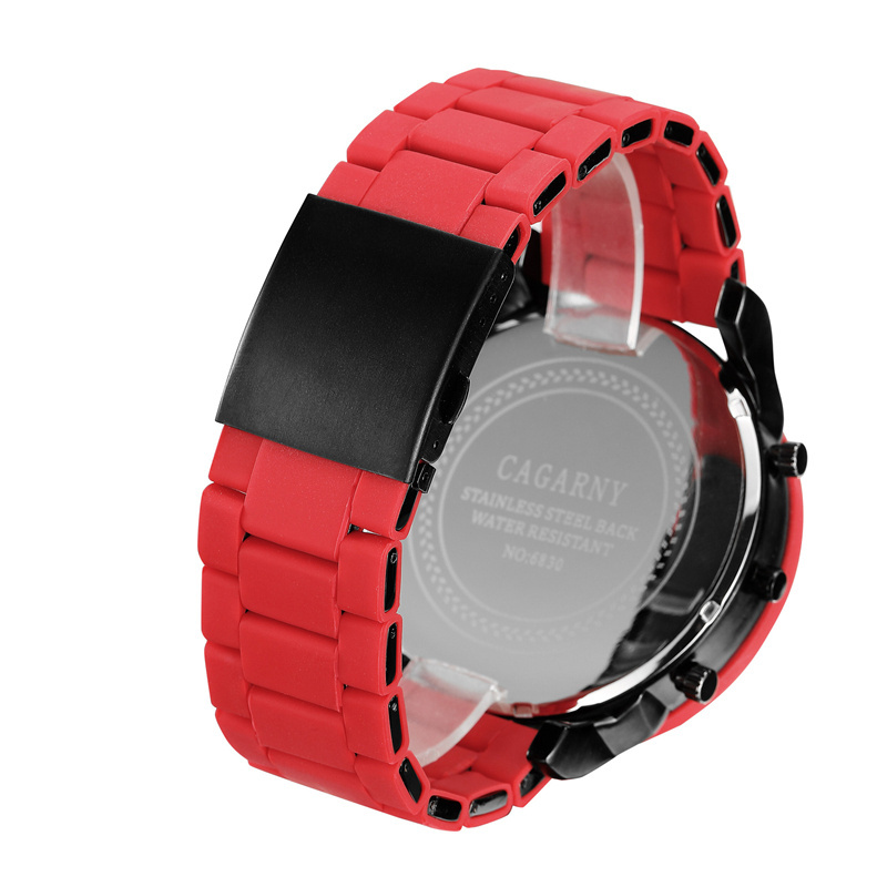 Luxury Cagarny Quartz Watch For Men Cool Big Case Red Silicone Steel Band Sports Wristwatch Man  Relogio Masculino 6830