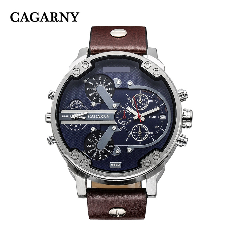 CAGARNY 6820  Leather Quartz movement mens leather band watch Popular Big Dial mens watches Luxury watch Men