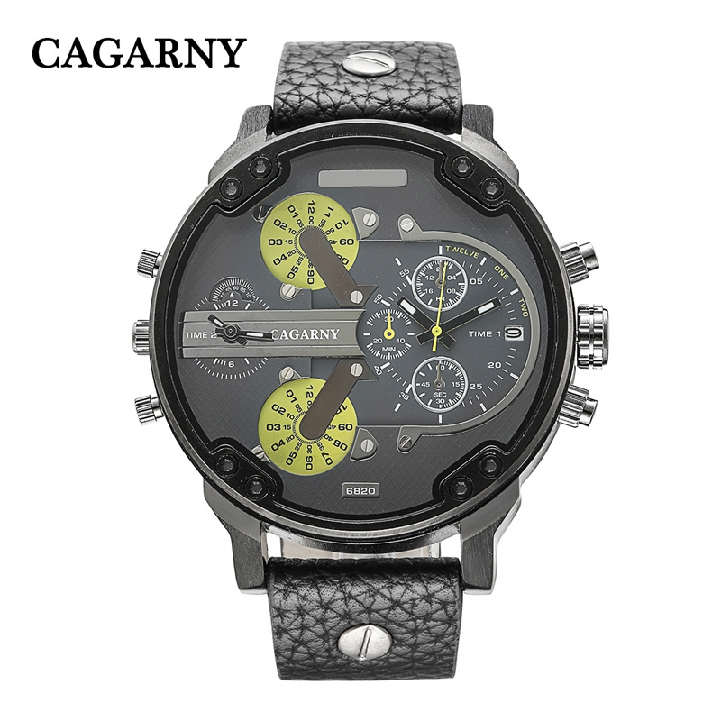 CAGARNY 6820  Leather Quartz movement mens leather band watch Popular Big Dial mens watches Luxury watch Men