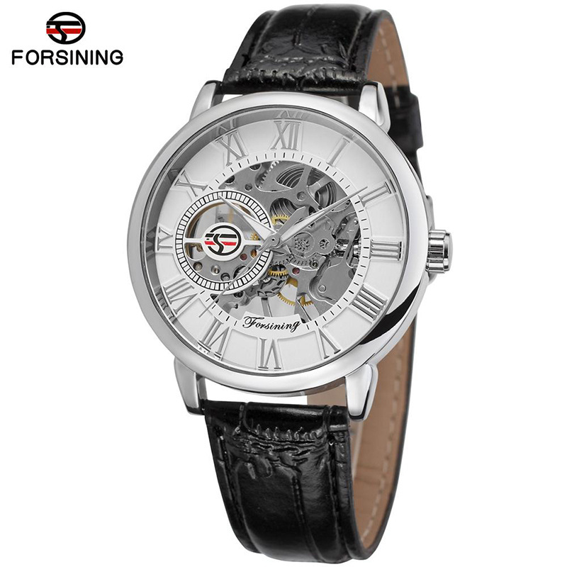 Forsining 8099 automatic watches Design Transparent Genuine Red Black Belt Top Brand Luxury Clock Skeleton Men Automatic Watches