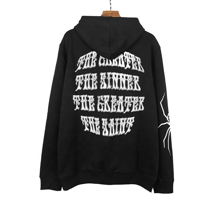 Custom Men's High Quality  Full Zip Up Hoodie 100% Cotton French Terry Blank Drop Shoulder Puff Printing Hoodie For Men