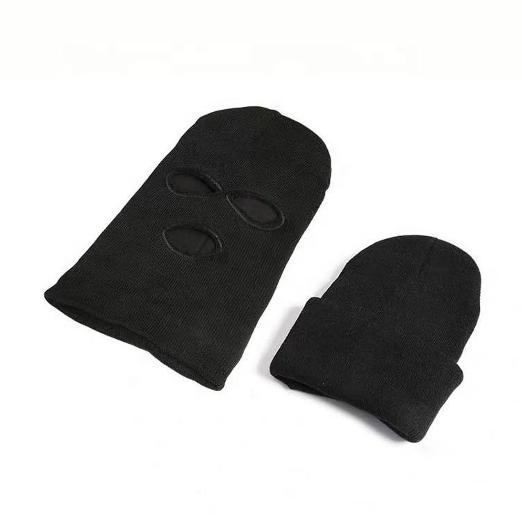 Wholesale customized winter hats knitted unisex ski mask 3 Holes Knitted Beanie Balaclava