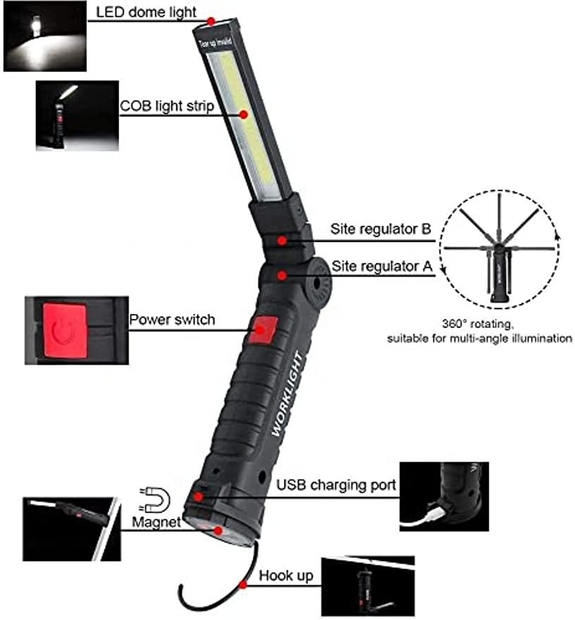 TAIKOO  New Portable COB LED Flashlight USB Rechargeable  Magnetic Hanging Lamp Camping Torch  Folding Work  Led Light