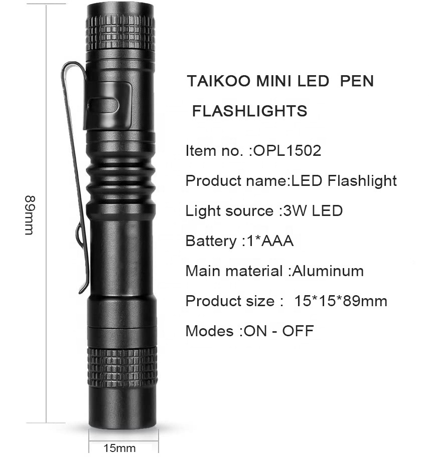 Taikoo gift high power promotion small powerful bulk mini bulk led pocket pen flashlights cheap flashlight Customized Logo