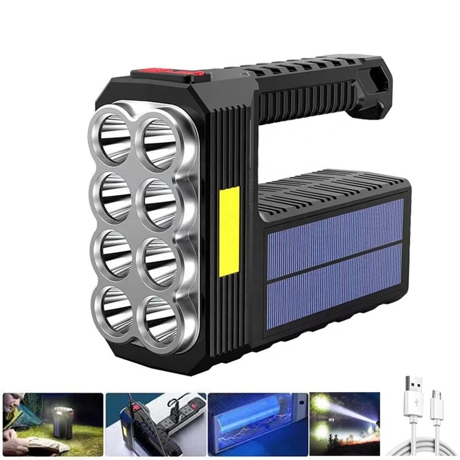 Taikoo solar powered rechargeable brightest tactical stream light industrial aluminum led handheld flashlight torch lights