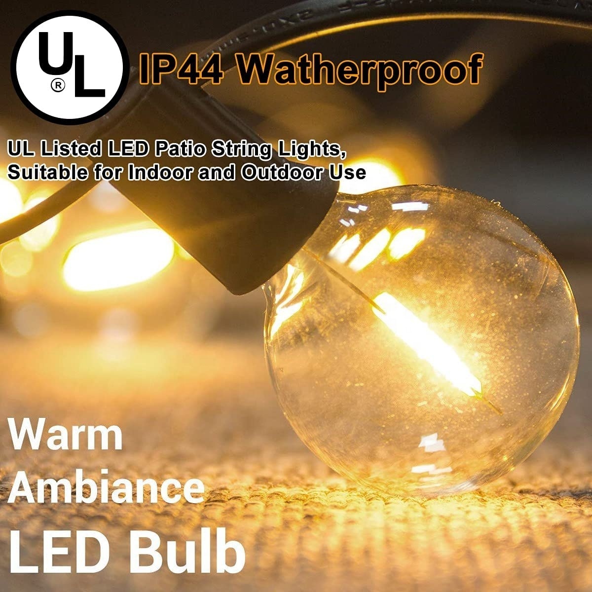 LED Globe String Lights ST38 solar string light  50Ft Outside Hanging lamp with 25 pcs G40 Shatterproof  Bulbs  Holiday Lighting