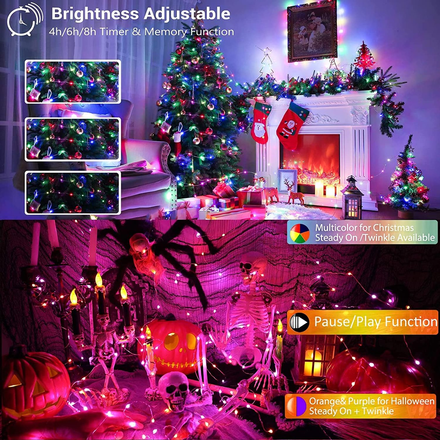 TAIKOO Lights Christmas Multi Color Plugin Twinkle Tree Led Christmas String Lights Different Timer Options and Memory Function