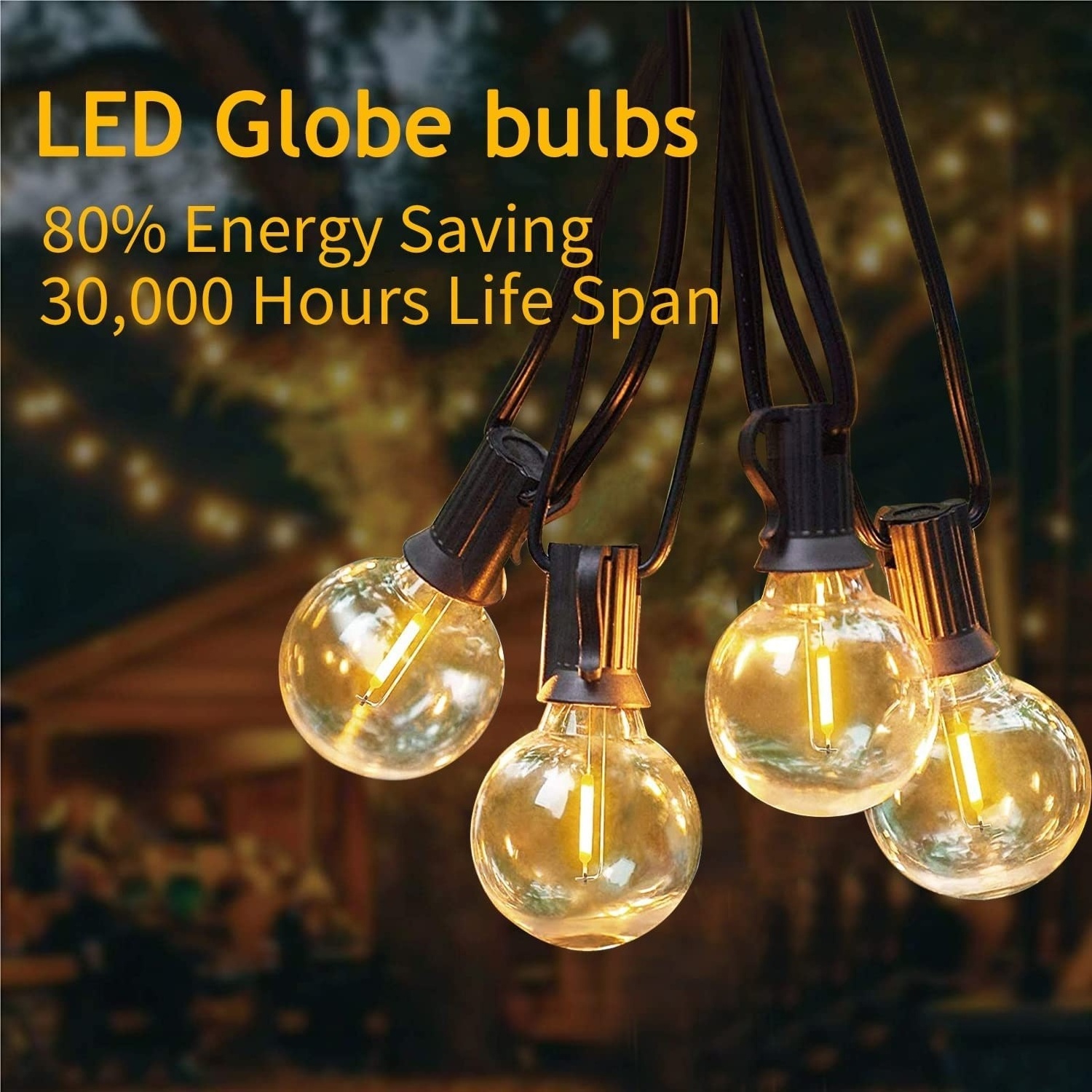 LED Globe String Lights ST38 solar string light  50Ft Outside Hanging lamp with 25 pcs G40 Shatterproof  Bulbs  Holiday Lighting