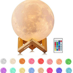 PVC Lunar Light Gift Rechargeable 16 Colors Touch  Change Remote 3D Printing Globe Moon Light LED 3D Moon Lamp