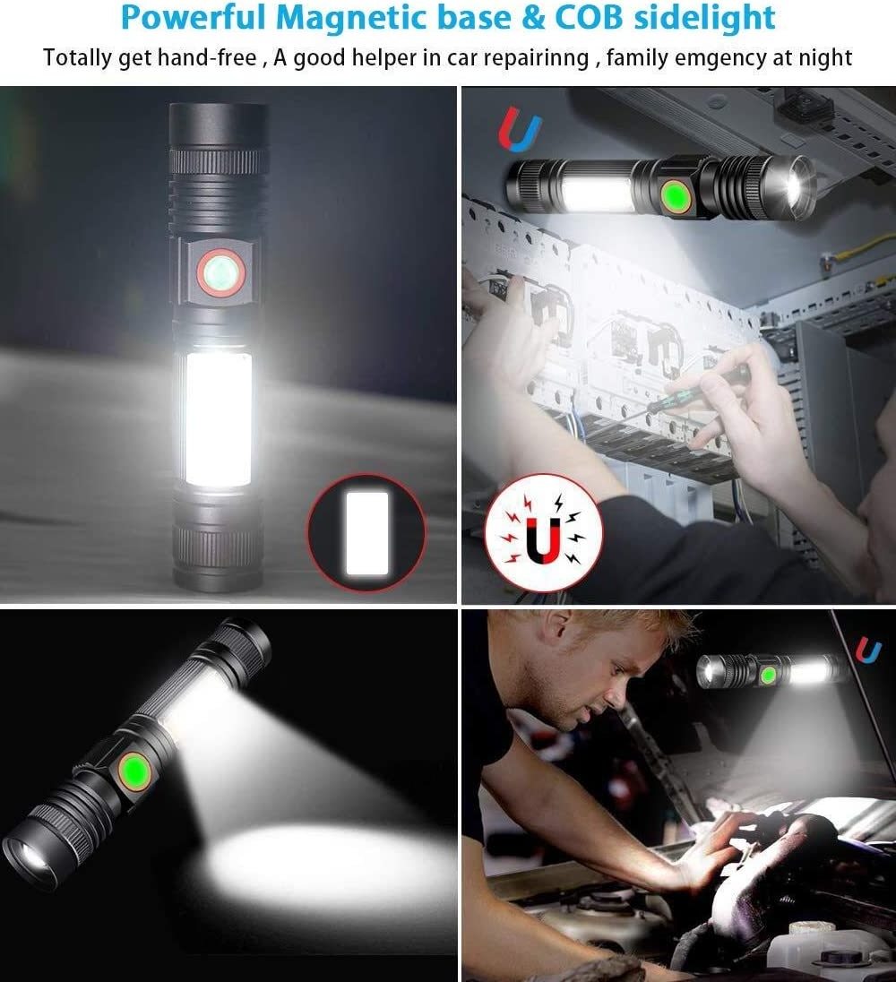 TAIKOO Working Self Defensive Focus LED flashlight Pen clip Zoom  2 in 1 Pocket Torch Flashlight T6 Magnet Camping Equipment