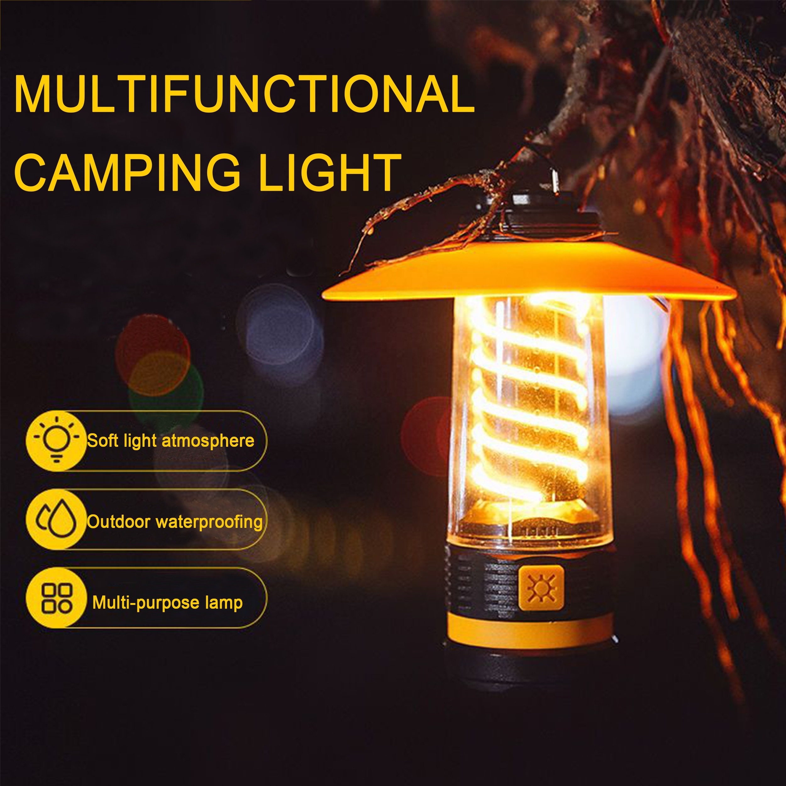 Portable Camping Hiking USB chargeable LED Super Bright Outdoor Light Multifunctional Hanging LED  Flashlight Tent Camping Lamp