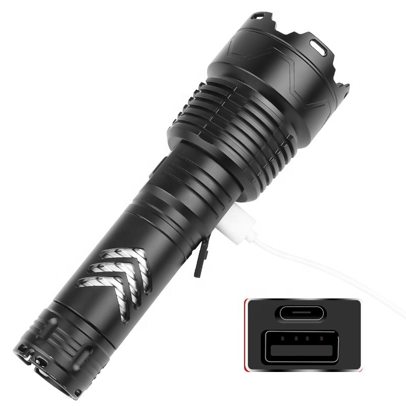 Taikoo zoomable tactical self camping sports outdoor rechargeable self defense torch light usb flashlight