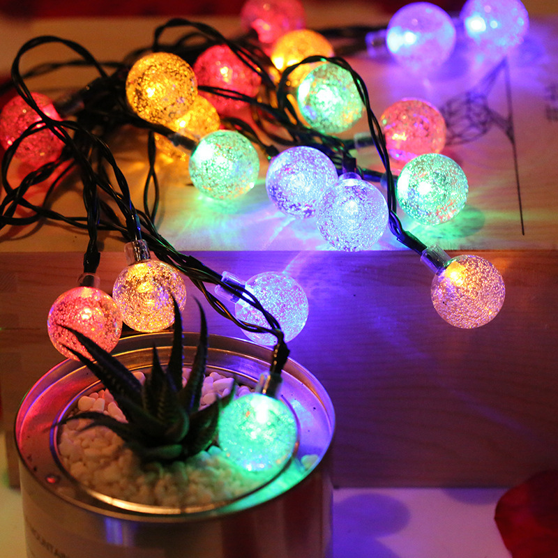 Outdoor Waterproof Led Crystal Globe Bulbs Solar Fairy Holiday String Ball Lighting Lights For Patio Christmas Party Decoration