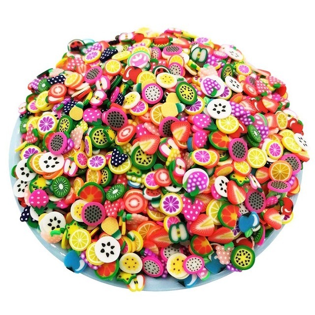 1KG Mixed 5MM Miniature Polymer Clay Fruits Heart Star Slices Fake Sprinkles for Slime and Nail Art Bag DIY Kids Collectible