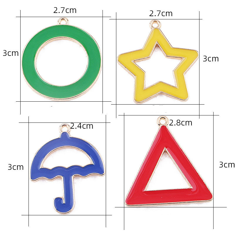 100Pcs Korean Pop Alloy Sugar Pie Charms For Jewelry Making Keychain Necklace Earring DIY Star Round triangle umbrella shape