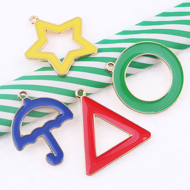 100Pcs Korean Pop Alloy Sugar Pie Charms For Jewelry Making Keychain Necklace Earring DIY Star Round triangle umbrella shape