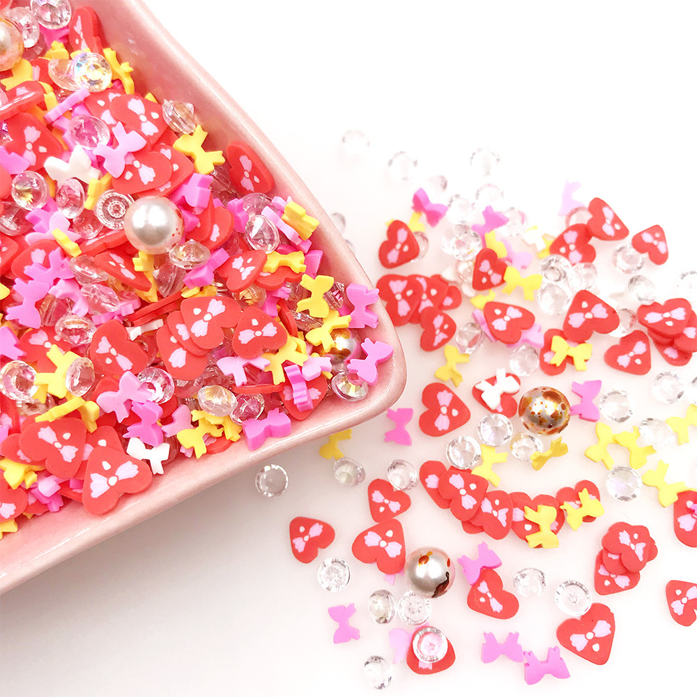 1kg Mixed Crystal Pearl Heart Polymer Clay Sprinkles for Crafts Making Slime Filling Material Valentine's Day decorations