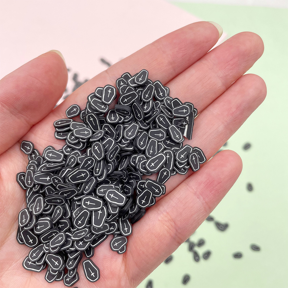 500gram Halloween Black Tombstone Cross Polymer Clay Slices Sprinkles for Crafts Making DIY Slime Filling Accessories Dec Supply