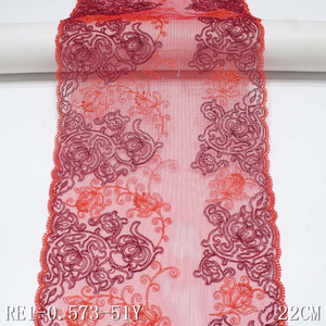 Hot Sale 22cm Embroidery Lace Polyester Mesh Tulle Lace Flower Embroidery for Dress Lingerie