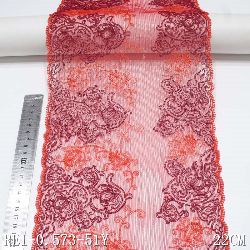 Hot Sale 22cm Embroidery Lace Polyester Mesh Tulle Lace Flower Embroidery for Dress Lingerie