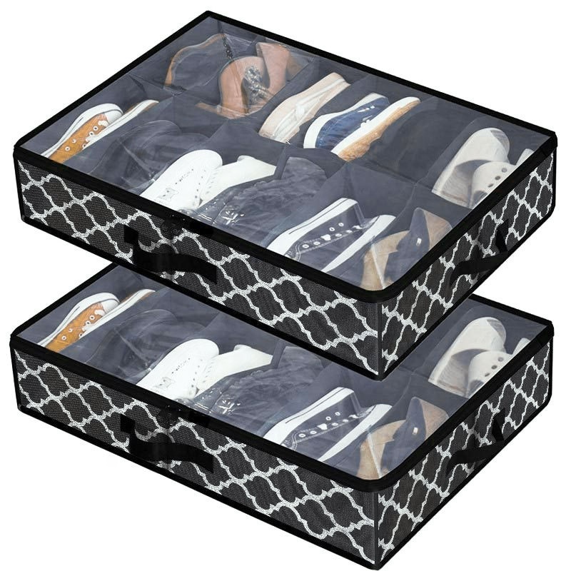 Custom high quality sneaker fabric storage box basket shoe organizer storage baskets box foldable with Clear Window Cover