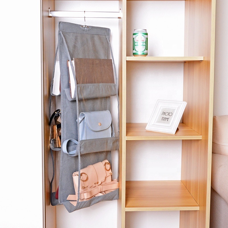 High quality  hanging storage bag 6 Pocket handbag storage bags Folding hanging purse handbag organizer storage