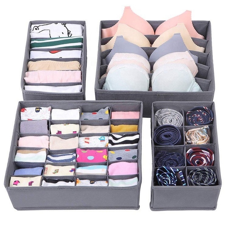 6 Pack Sock Underwear Foldable Fabric socks Bra Storage Box Drawer  Organizer for underwear