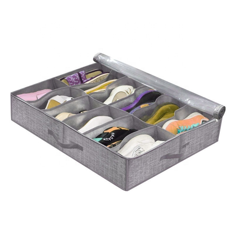 Custom high quality sneaker fabric storage box basket shoe organizer storage baskets box foldable with Clear Window Cover