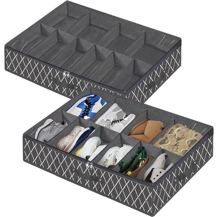 Custom high quality sneaker fabric storage box basket shoe organizer storage baskets box foldable with Clear Window Cover