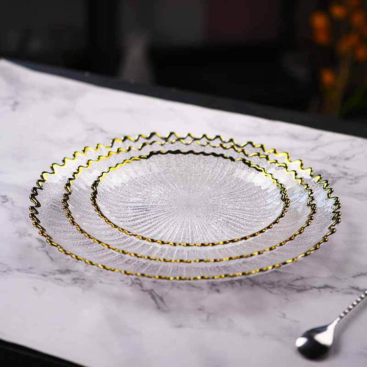 Light Luxury European Gold Phnom Penh Glass Western Plate Creative Steak Fruit Dessert Flat Plate