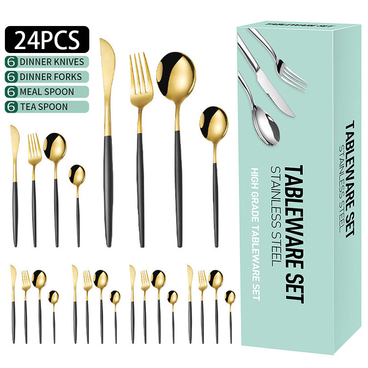 Wholesale High-quality 304 Stainless Steel Western Cutlery Set Portugal 24-piece Tableware Set For Gifts