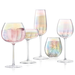 Wine Glass Set Glass Light Rainbow Champagne Tall Glass Plated Crystal Wine Set Luxury Home Carton Party Drinking Glasses CN;FUJ