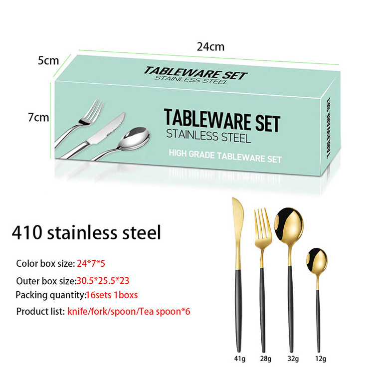 High Quality 410 Stainless Steel Knife Fork and Spoon Set Portugal 24-piece Tableware Set for Wedding