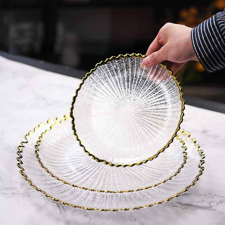 Light Luxury European Gold Phnom Penh Glass Western Plate Creative Steak Fruit Dessert Flat Plate