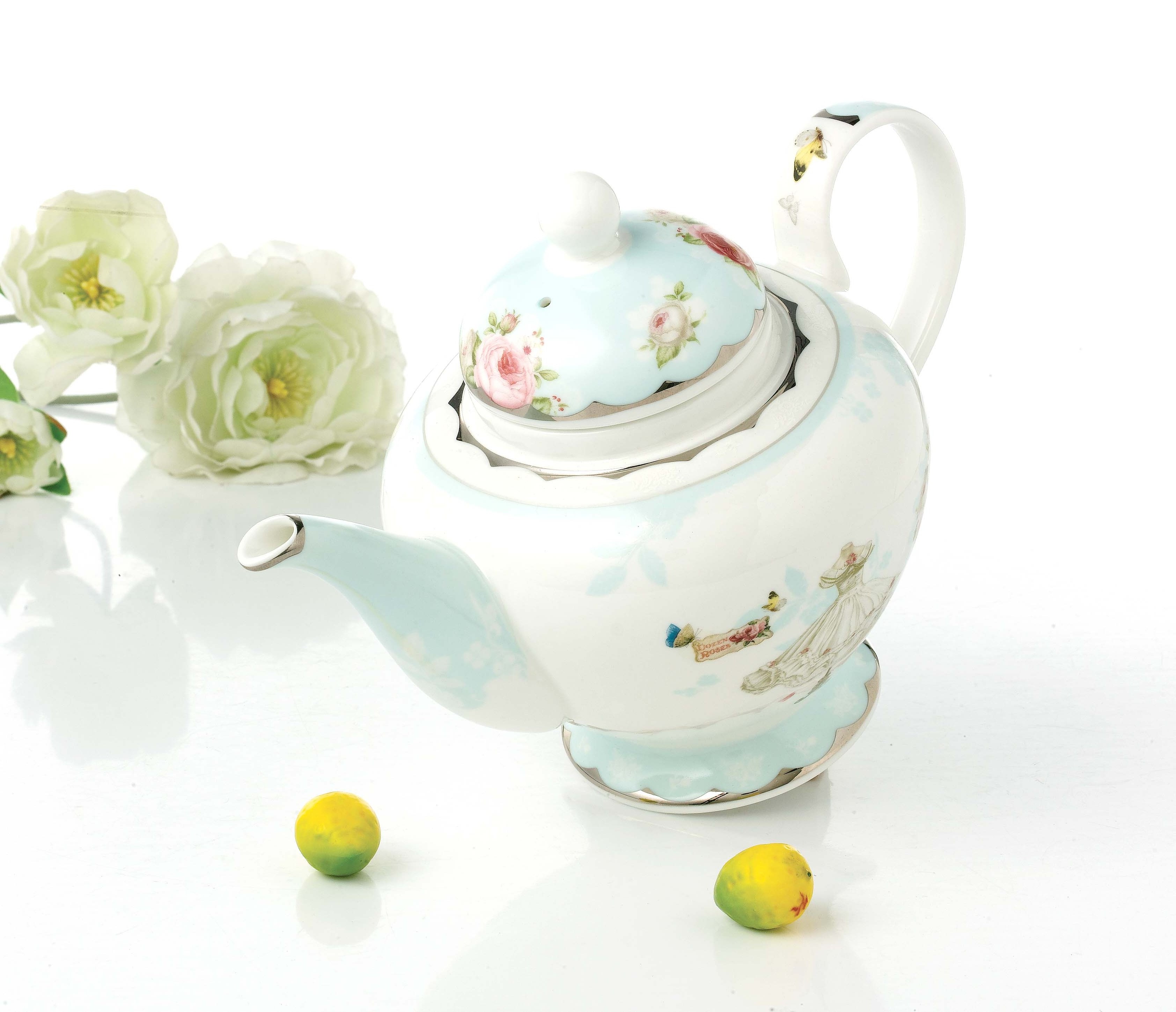 Modern bone china teapot with silver rim design porcelain tea kettle