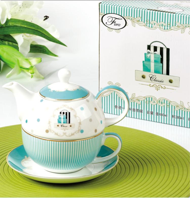 Best design stackable tea set bone china tea for one teapot and cup with gold rim